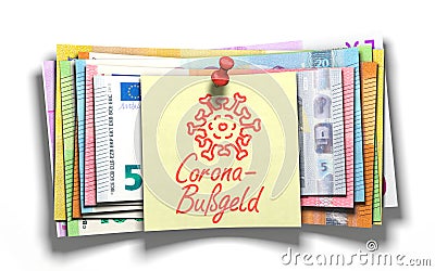 Corona fine `Corona-BuÃŸgeld` in German Stock Photo